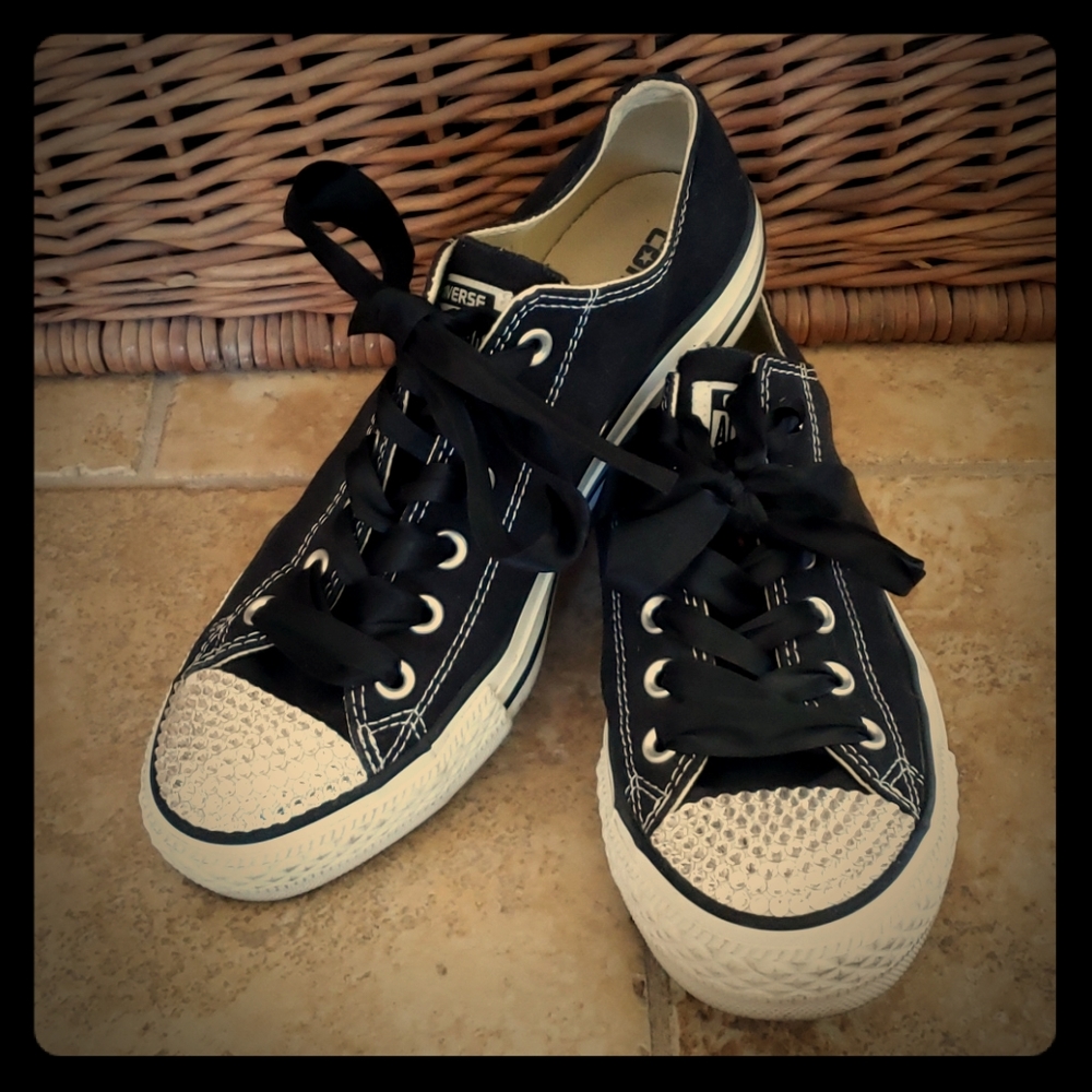 Converse black sneakers with Swarovski crystals.